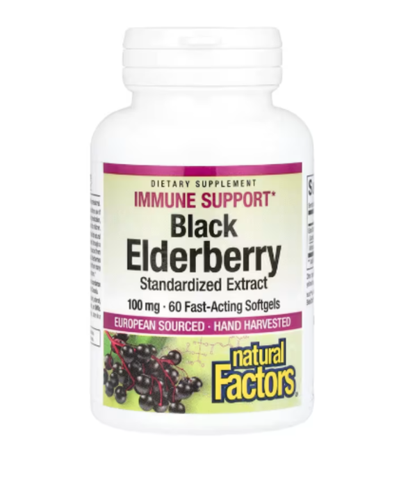 Natural Factors, Black Elderberry, 100 mg, 60 Fast-Acting Softgels