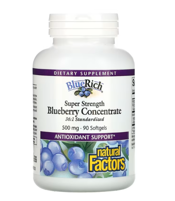 Natural Factors, BlueRich, Super Strength Blueberry Concentrate, 500 mg, 90 Softgels