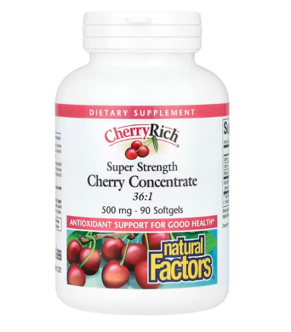 Natural Factors, Cherry Concentrate, Super Strength, 500 mg, 90 Softgels