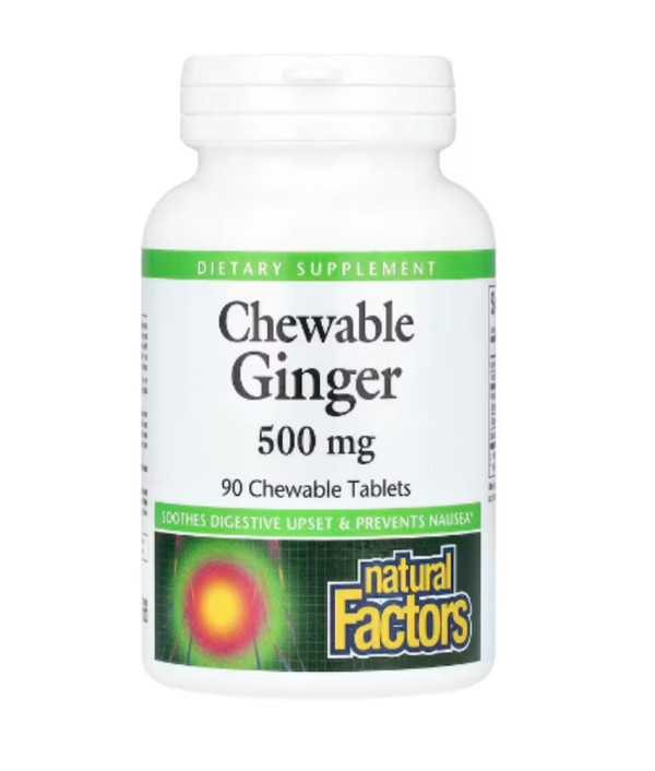 Natural Factors, Chewable Ginger, 500 mg, 90 Chewable Tablets