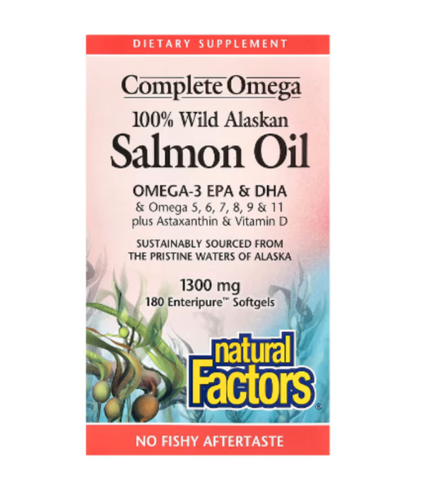 Natural Factors, Complete Omega, 100% Wild Alaskan Salmon Oil, 1,300 mg, 180 Enteripure Softgels
