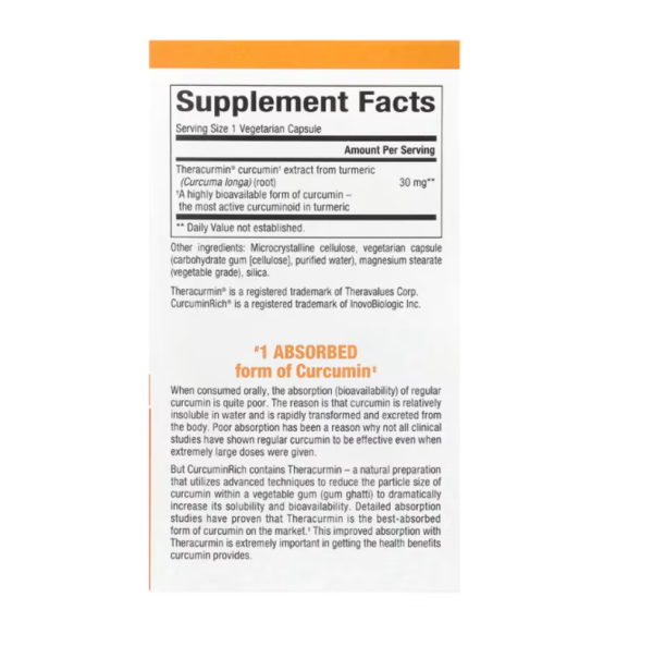 Natural Factors, CurcuminRich, Theracurmin, 60 Vegetarian Capsules