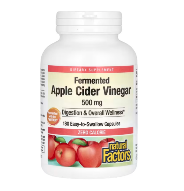 Natural Factors, Fermented Apple Cider Vinegar, 500 mg, 180 Easy to Swallow Capsules