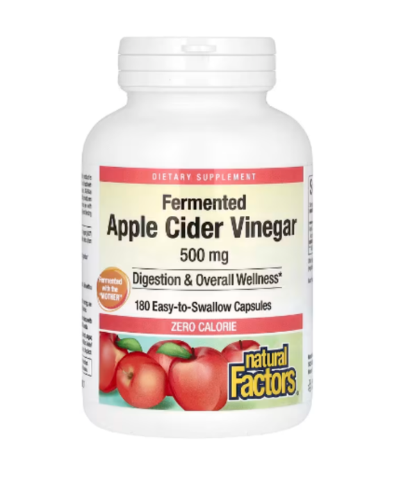 Natural Factors, Fermented Apple Cider Vinegar, 500 mg, 180 Easy to Swallow Capsules, Near EXP- Jun-2025