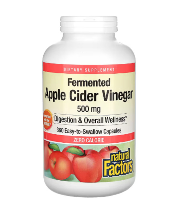 Natural Factors, Fermented Apple Cider Vinegar, 500 mg, 360 Easy-to -Swallow Capsules