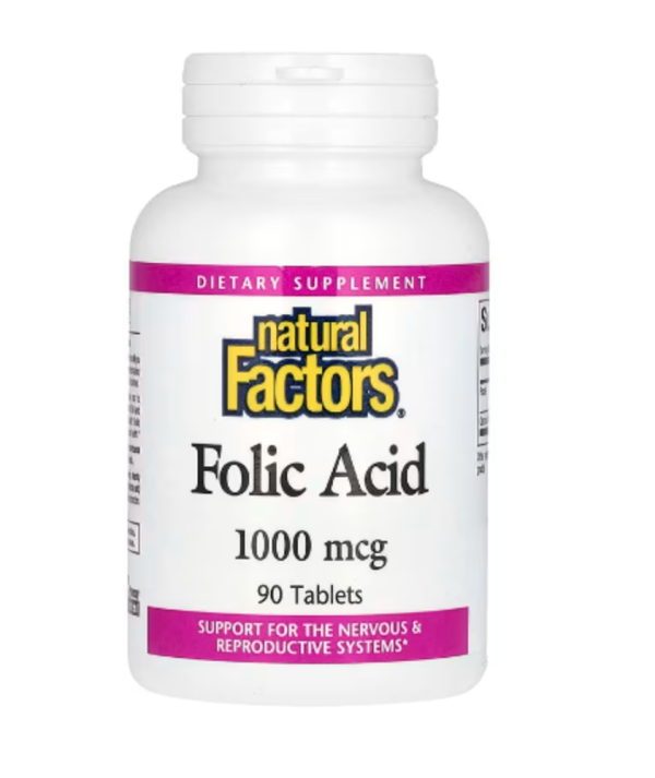 Natural Factors, Folic Acid, 1,000 mcg, 90 Tablets