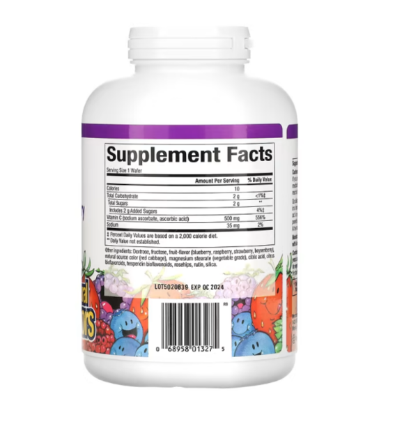 Natural Factors, Fruit-Flavor Chew Vitamin C, Blueberry, Raspberry and Boysenberry, 500 mg, 180 Chewable Wafers