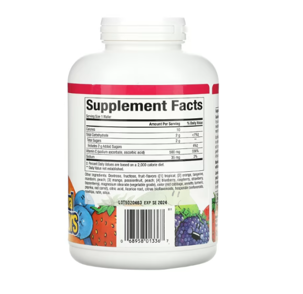 Natural Factors, Fruit-Flavor Chew Vitamin C, Four Mixed Fruit Flavors, 500 mg, 180 Chewable Wafers