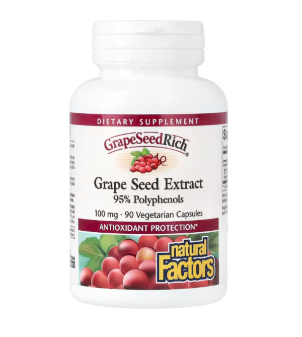 Natural Factors, GrapeSeedRich, Grape Seed Extract, 100 mg, 90 Vegetarian Capsules