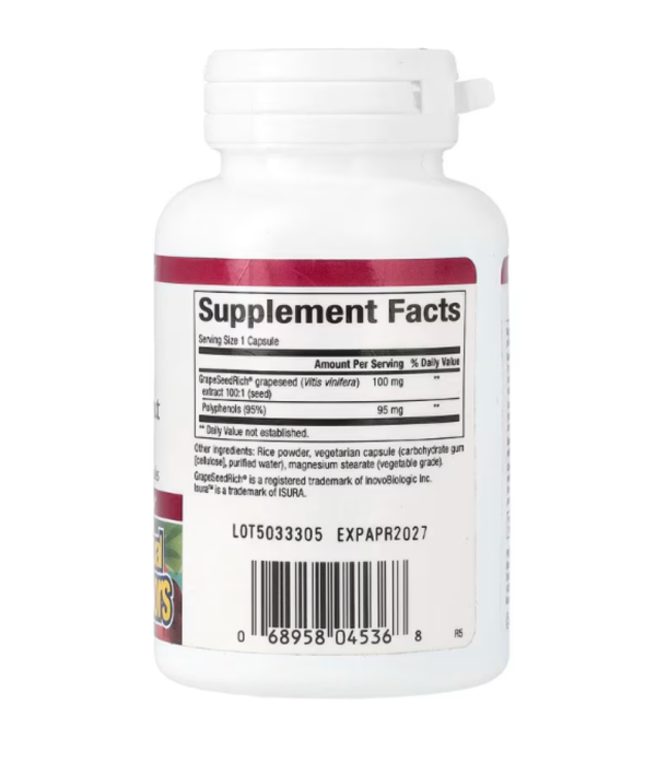 Natural Factors, GrapeSeedRich, Grape Seed Extract, 100 mg, 90 Vegetarian Capsules
