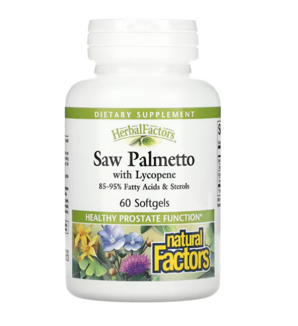 Natural Factors, HerbalFactors, Saw Palmetto with Lycopene, 60 Softgels