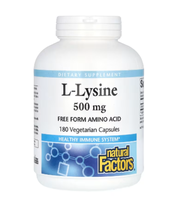 Natural Factors, L-Lysine, 500 mg, 180 Vegetarian Capsules (250 mg)