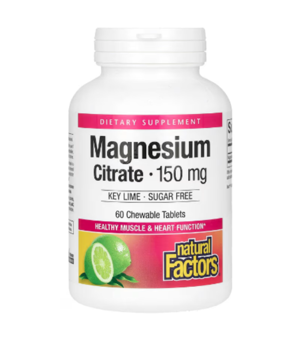 Natural Factors, Magnesium Citrate, Key Lime, 150 mg, 60 Chewable Tablets