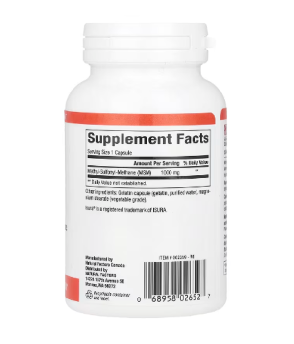 Natural Factors, MSM, 1,000 mg, 90 Capsules