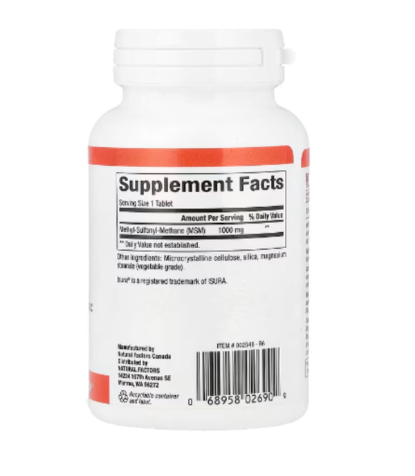 Natural Factors, MSM, 1,000 mg, 90 Tablets