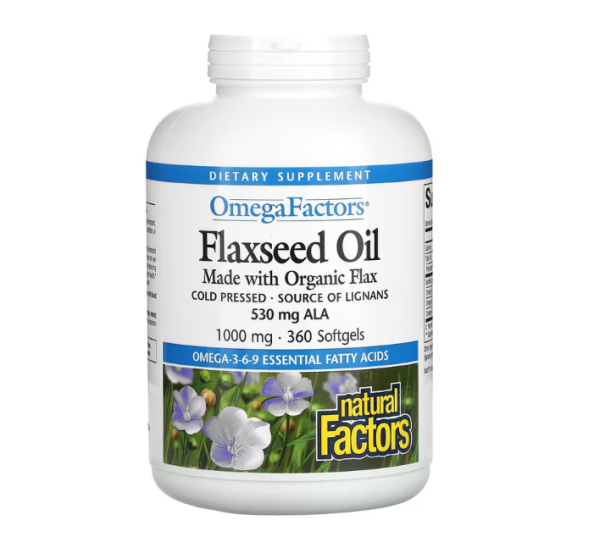 Natural Factors, OmegaFactors, Flaxseed Oil, 1000 mg, 360 Softgels