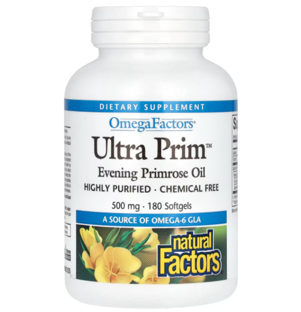 Natural Factors, OmegaFactors, Ultra Prim, Evening Primrose Oil, 500 mg, 180 Softgels
