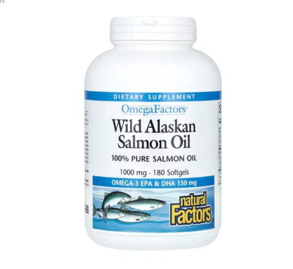 Natural Factors, OmegaFactors, Wild Alaskan Salmon Oil, 1,000 mg, 180 Softgels