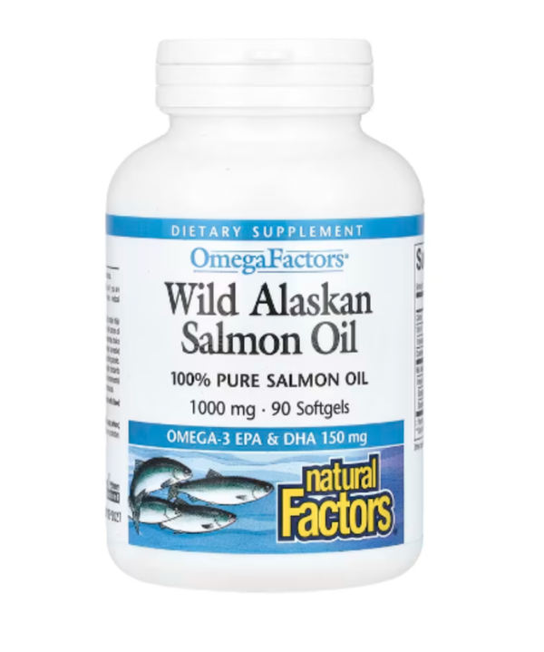 Natural Factors, OmegaFactors, Wild Alaskan Salmon Oil, 1,000 mg, 90 Softgels