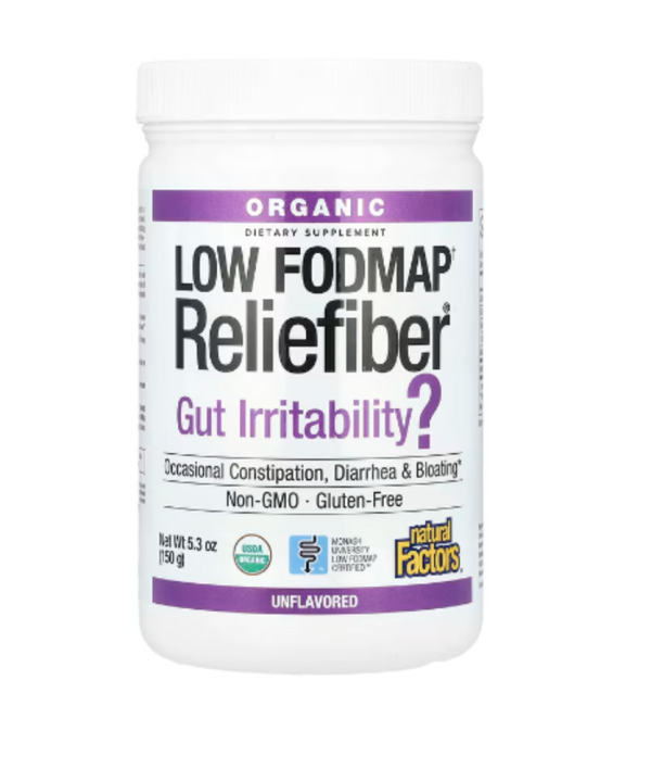 Natural Factors, Organic Low Fodmap† Reliefiber®, Unflavored, 5.3 oz (150 g)