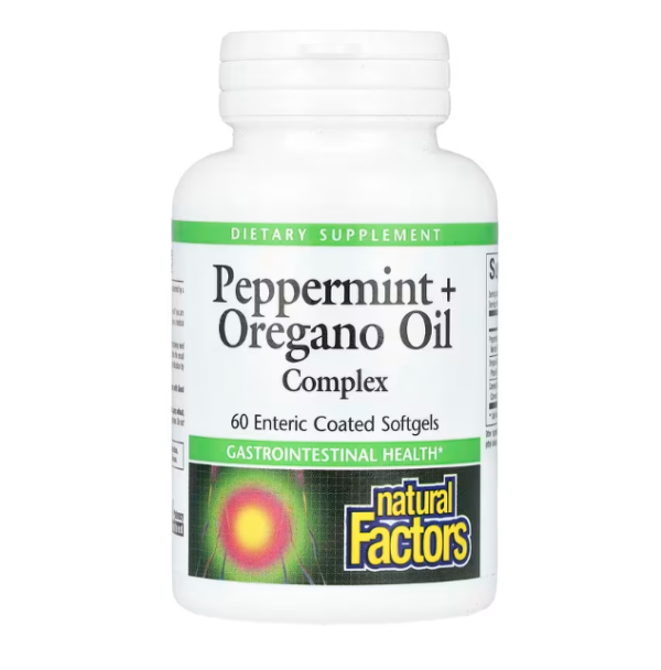 Natural Factors, Peppermint + Oregano Oil Complex, 60 Enteric Coated Softgels