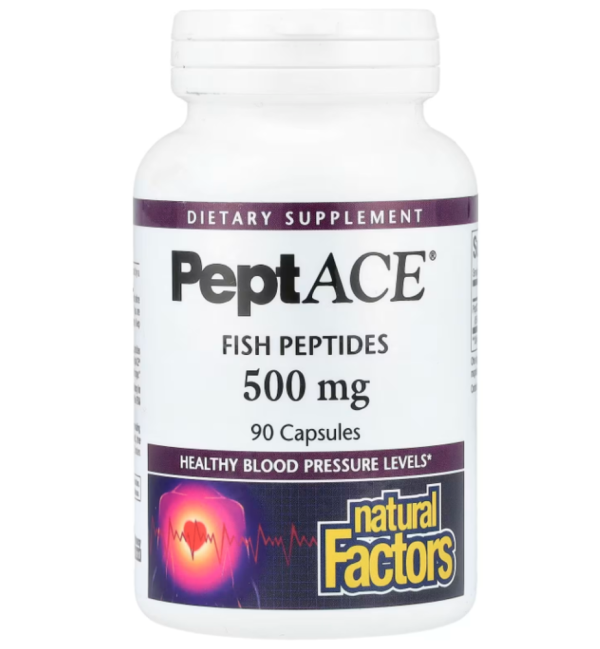 Natural Factors, PeptACE, Fish Peptides, 500 mg, 90 Capsules