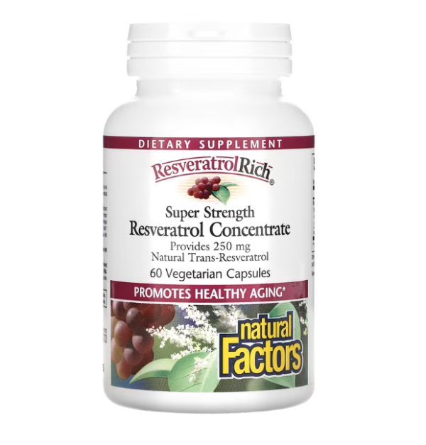 Natural Factors, ResveratrolRich, Super Strength, Resveratrol Concentrate, 60 Vegetarian Capsules