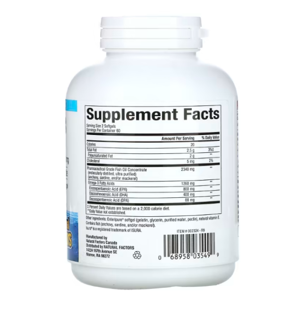 Natural Factors, Rx Omega-3, 1,260 mg, 120 Softgels (630 mg per Softgel)