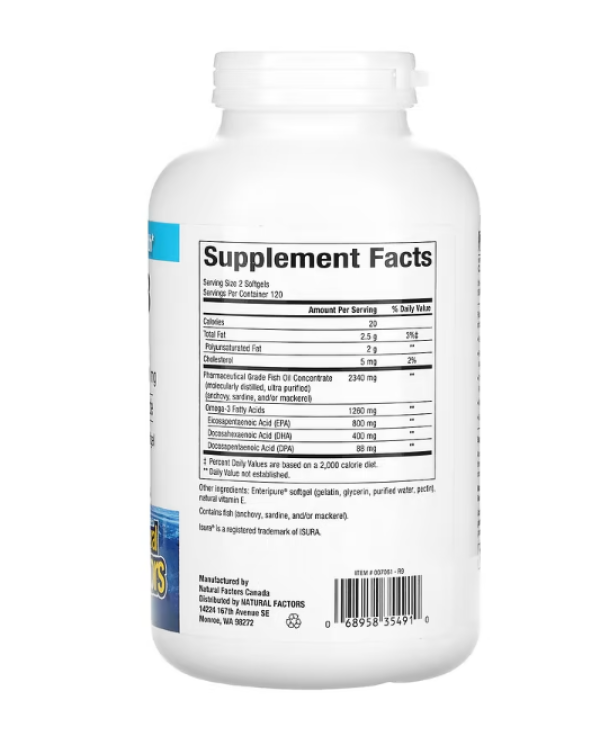 Natural Factors, Rx Omega-3, 1,260 mg, 240 Softgels (630 mg per Softgel)