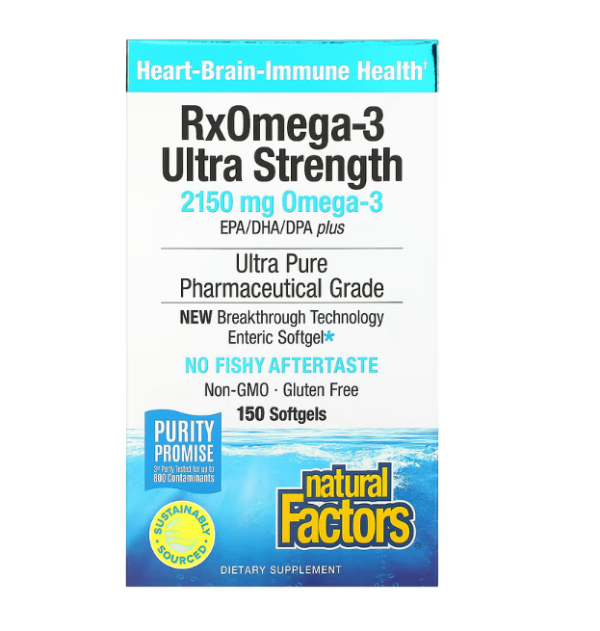 Natural Factors, RxOmega-3 Ultra Strength, 2,150 mg, 150 Softgels (1,075 mg per Softgel)