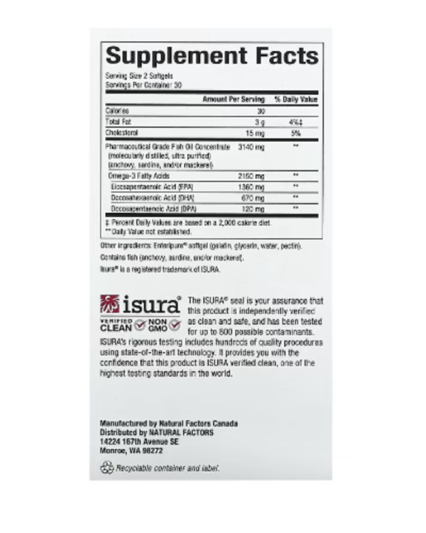 Natural Factors, RxOmega-3 Ultra Strength, 2,150 mg, 60 Softgels (1,075 mg per Softgel)