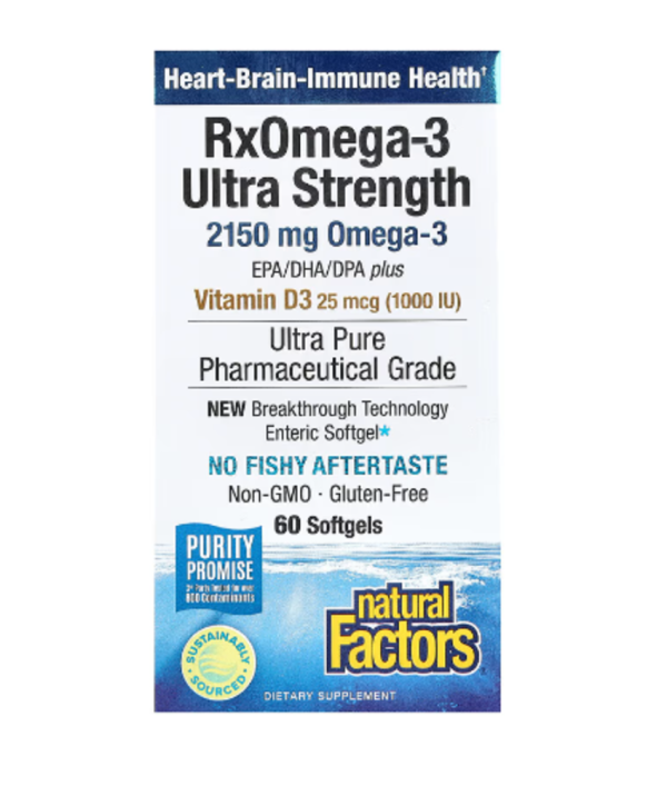 Natural Factors, RxOmega-3 Ultra Strength with Vitamin D3, 60 Softgels