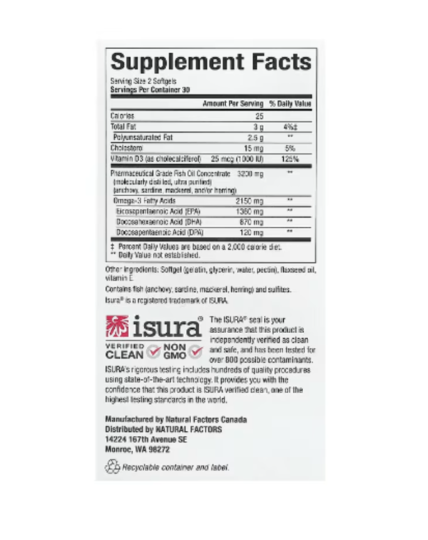Natural Factors, RxOmega-3 Ultra Strength with Vitamin D3, 60 Softgels