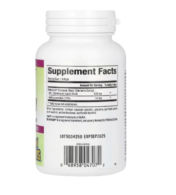 Natural Factors, Sambucus Black Elderberry, 100 mg, 120 Fast-Acting Softgels