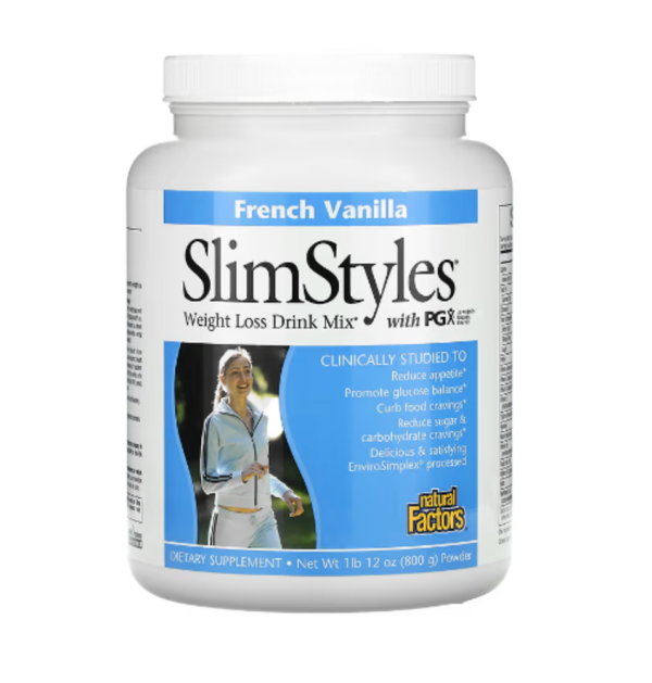 Natural Factors, SlimStyles, Weight Loss Drink Mix Powder with PGX, French Vanilla, 1 lb 12 oz (800 g)