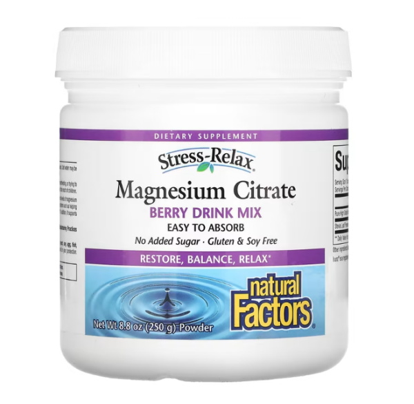 Natural Factors, Stress-Relax, Magnesium Citrate, Berry Drink Mix, 8.8 oz (250 g)