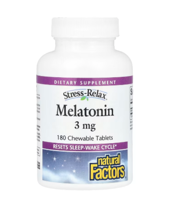 Natural Factors, Stress-Relax, Melatonin, 3 mg , 180 Chewable Tablets