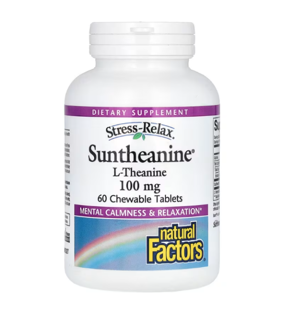 Natural Factors, Stress-Relax, Suntheanine, L-Theanine, 100 mg, 60 Chewable Tablets