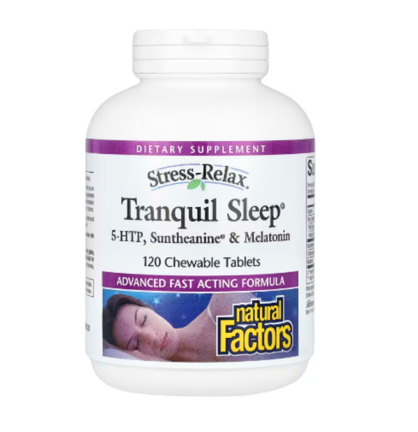Natural Factors, Stress-Relax, Tranquil Sleep, 5-HTP, Suntheanine & Melatonin, 120 Chewable Tablets