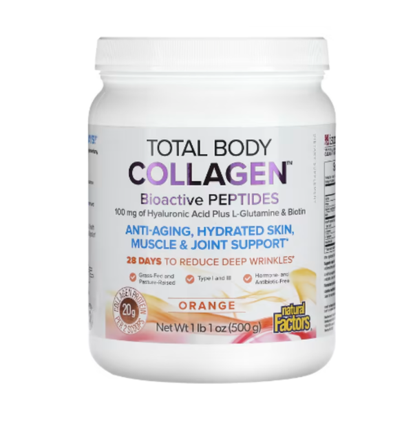 Natural Factors, Total Body Collagen, Bioactive Peptides, Orange, 100 mg, 1 lb 1 oz (500 g)