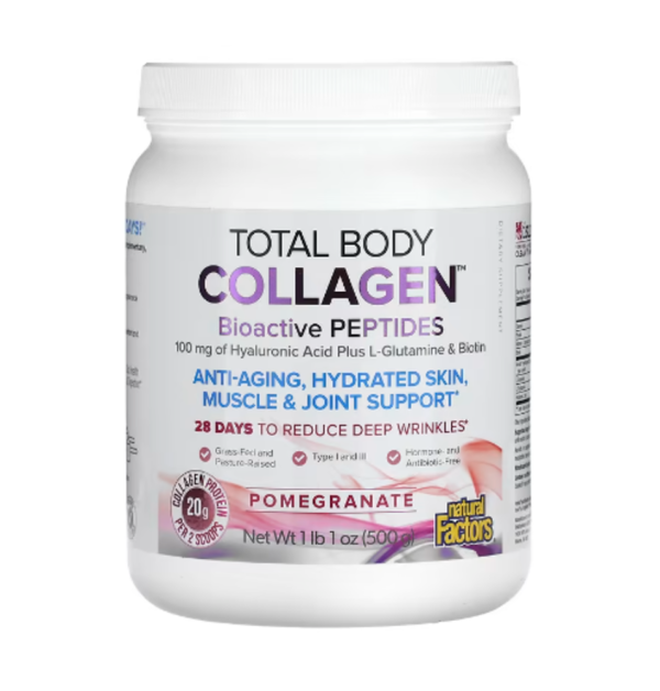 Natural Factors, Total Body Collagen, Bioactive Peptides, Pomegranate, 100 mg, 1 lb 1 oz (500 g)