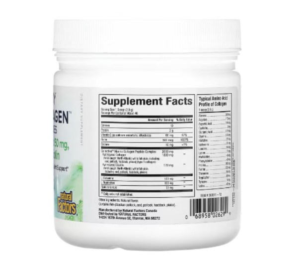 Natural Factors, Total Body Marine Collagen, Bioactive Peptides, Unflavored, 4.8 oz (135 g)