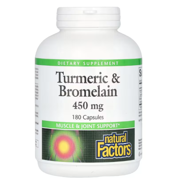 Natural Factors, Turmeric & Bromelain, 450 mg, 180 Capsules