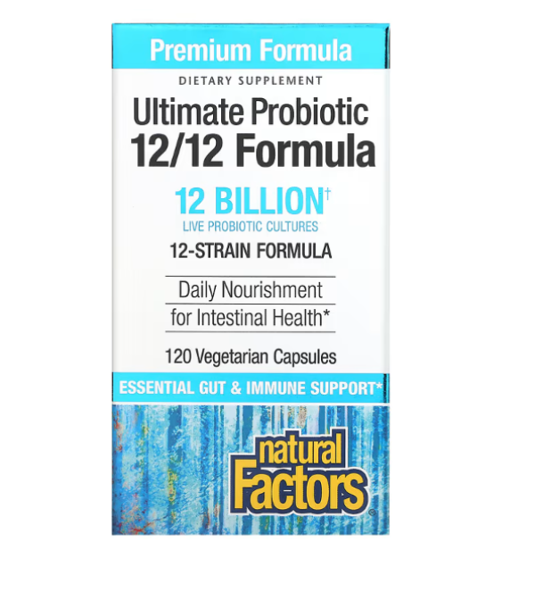 Natural Factors, Ultimate Probiotic, 12/12 Formula, 12 Billion CFU, 120 Vegetarian Capsules