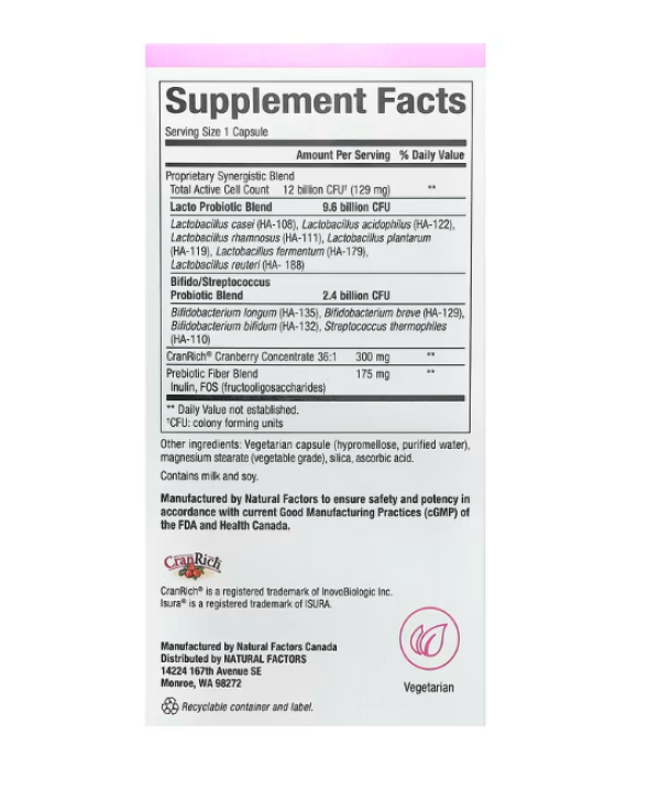 Natural Factors, Ultimate Probiotic Women's, 12 Billion, 60 Vegetarian Capsules