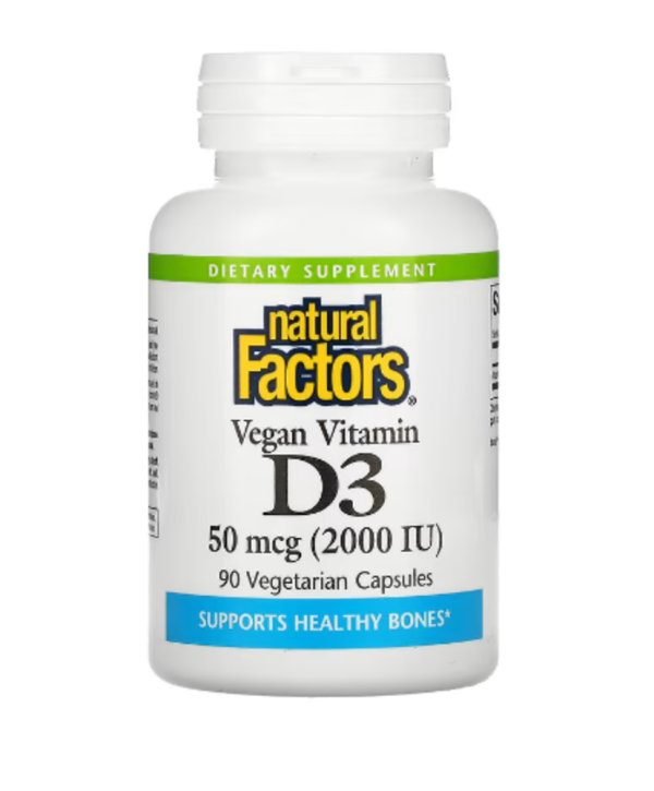 Natural Factors, Vegan Vitamin D3, 50 mcg (2,000 IU), 90 Vegetarian Capsules