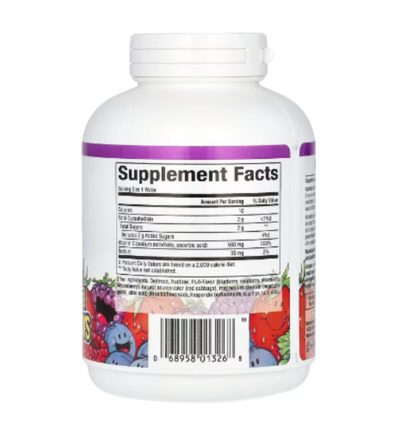 Natural Factors, Vitamin C Fruit-Flavor Chew, Blueberry, Raspberry and Boysenberry, 500 mg, 90 Chewable Wafers
