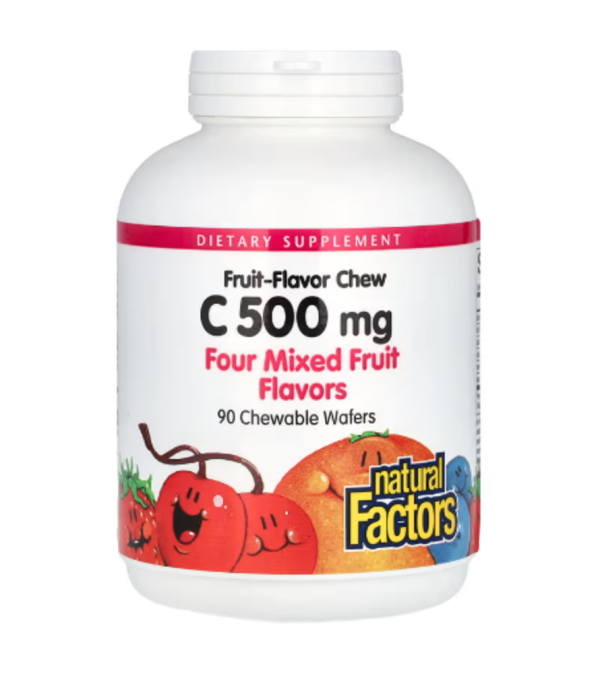 Natural Factors, Vitamin C, Fruit-Flavor Chew, Four Mixed Fruit, 500 mg, 90 Chewable Wafers