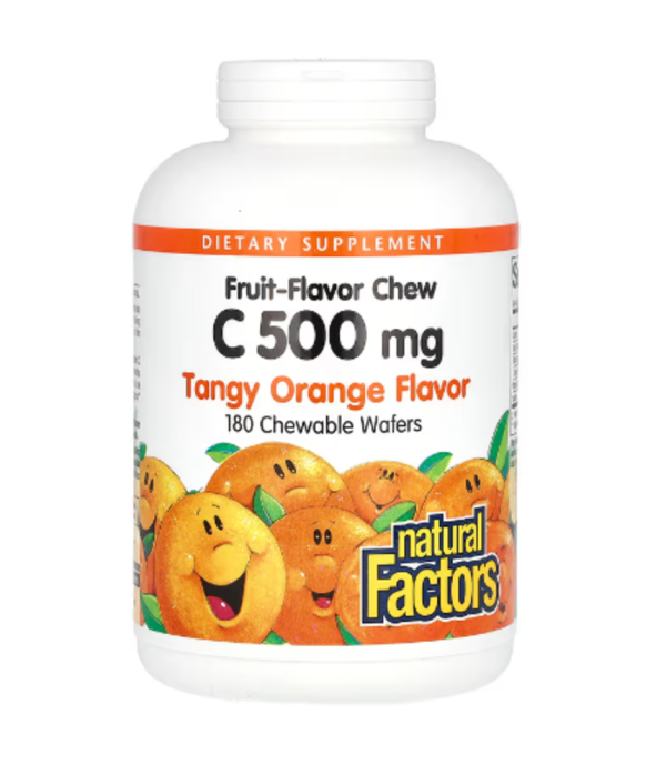 Natural Factors, Vitamin C Fruit-Flavor Chew, Tangy Orange, 500 mg, 180 Chewable Wafers
