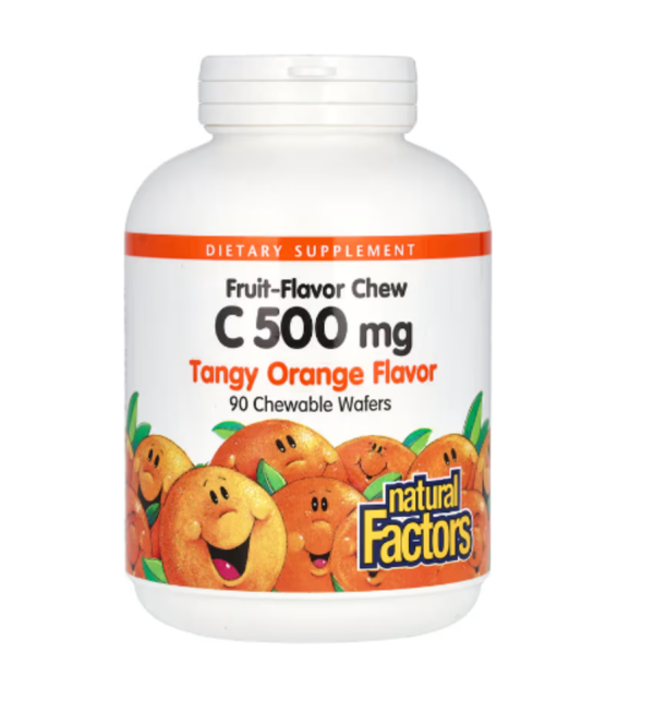 Natural Factors, Vitamin C, Fruit-Flavor Chew, Tangy Orange, 500 mg, 90 Chewable Wafers